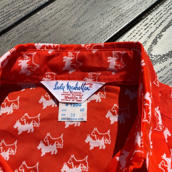 Vintage Tops Red Vintage Scottie Dog Lady Manhattan Button Up